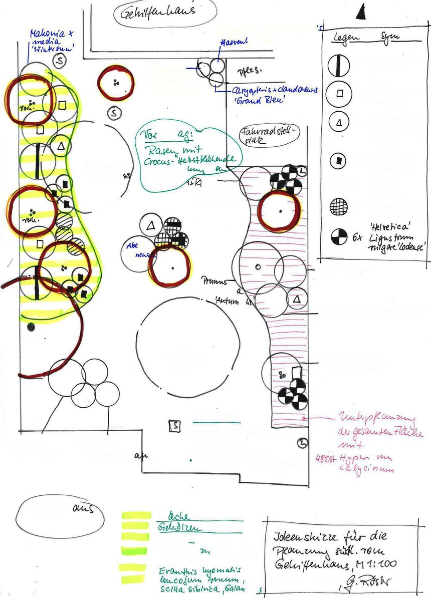 Pflanzplan Bienennährgehölze Gehilfenhaus Abteilung Gartenbau in Dresden Pillnitz