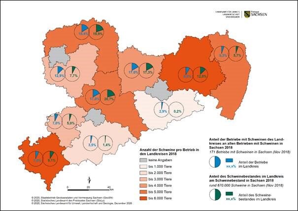 Abbildung: 3: Schweinebestand in den Landkreisen Sachsen, 2018