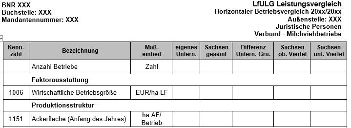 Tabellenausschnitt eines horizontalen Leistungsvergleiches