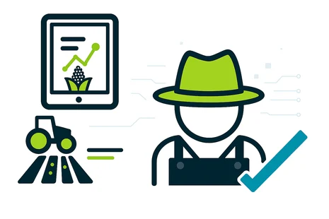 Feldarbeit digital - Dokumentiert Landwirt, Traktor bei Feldarbeit und Monitor