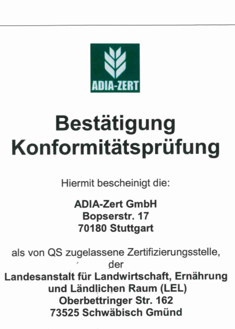 Bestätigung Konformitätsprüfung der QS-Eigenkontrollchecklisten