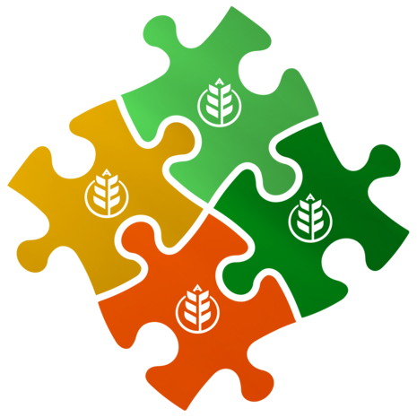 Vier miteinander verbundene Puzzleteile