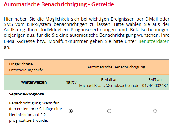 Automatische Benachrichtigung – Getreide