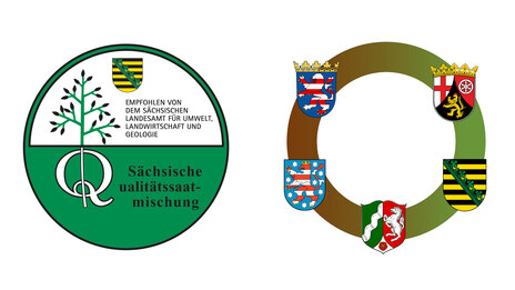 Wappen der empfohlenen Saatmischungen im Grünlandbereich