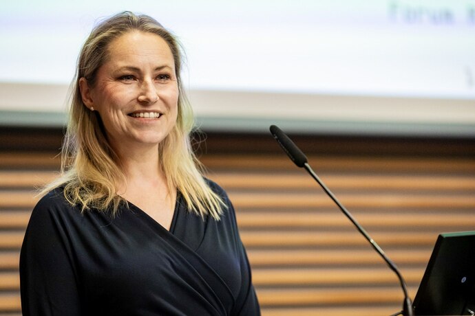 Nadine Stitterich (Stadt Markranstädt) Das Bild zeigt Frau Nadine Stitterich bei ihrem Vortrag zum Forum Regionalvermarktung 2024.