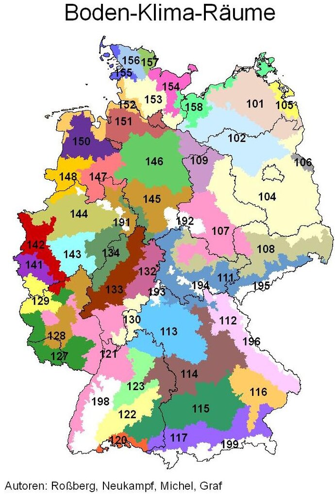 Deutschlandkarte mit den Boden-Klima-Räumen