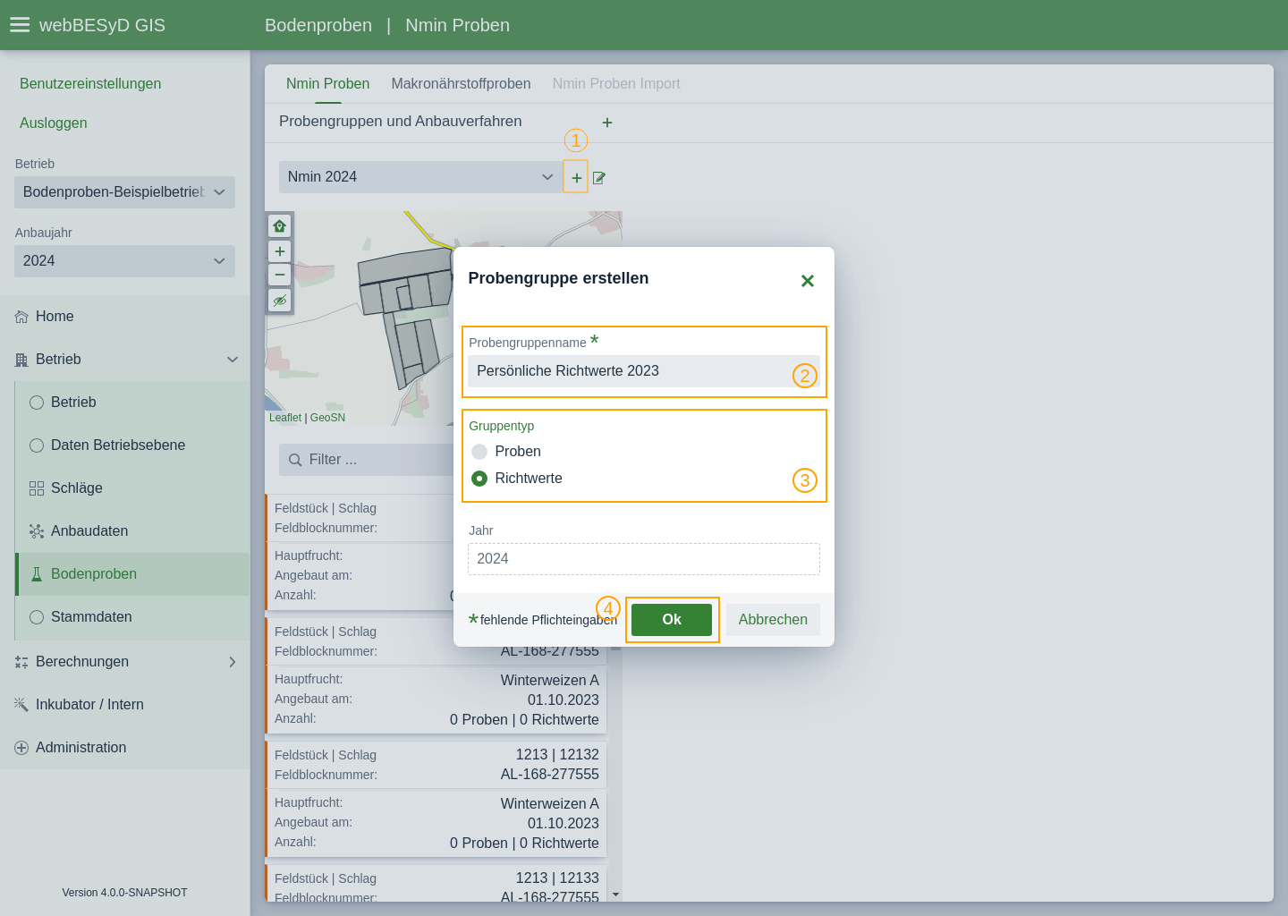 bodenproben nmin probengruppen referenzwert erstellen